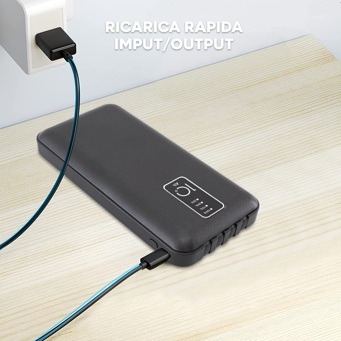 Chargeur rapide portable Power Bank 20000mAh avec 4 câbles USB inclus