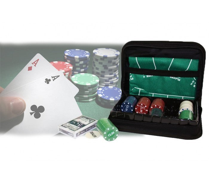 Set de poker articulé pour voyager 150 jetons 1 jeu de cartes et le tapis