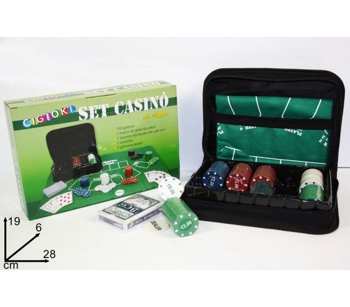 Set de poker articulé pour voyager 150 jetons 1 jeu de cartes et le tapis