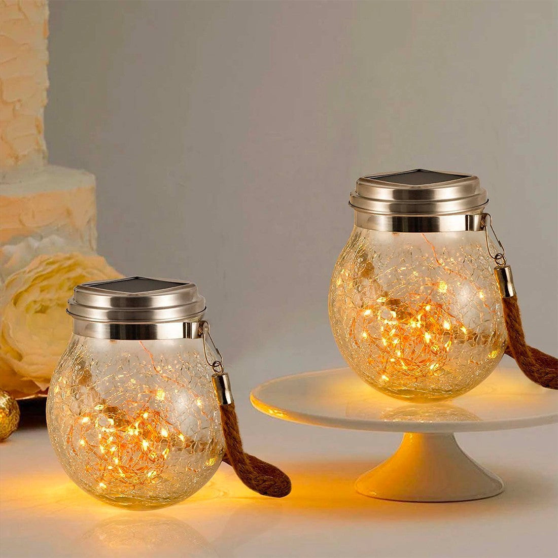 2 lanternes décoratives Atmosphère pour Extérieur avec panneau solaire LED Warm