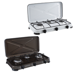 525886 Cuisinière à gaz portable 3 feux et couvercle 5,4kW Camping et Maison
