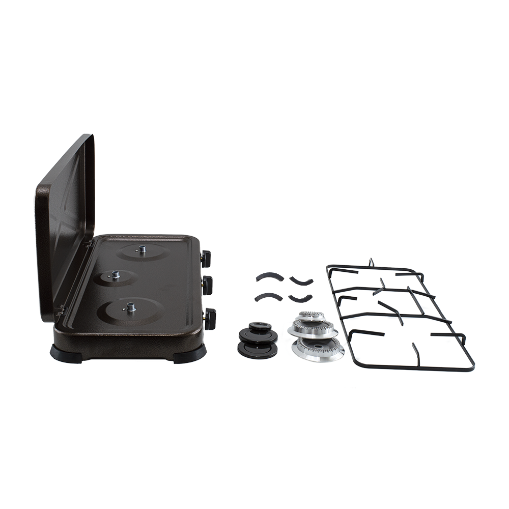 525886 Cuisinière à gaz portable 3 feux et couvercle 5,4kW Camping et Maison
