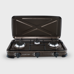 525886 Cuisinière à gaz portable 3 feux et couvercle 5,4kW Camping et Maison