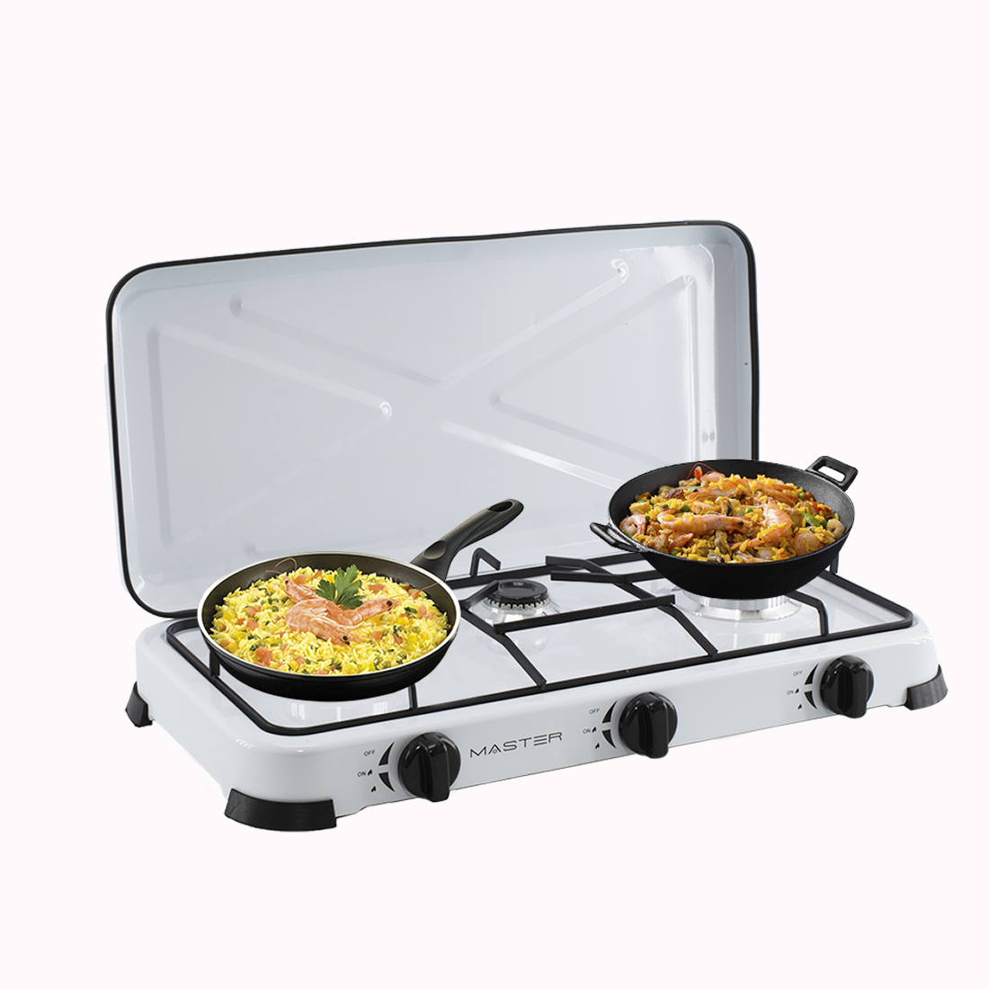 525886 Cuisinière à gaz portable 3 feux et couvercle 5,4kW Camping et Maison