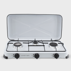 525886 Cuisinière à gaz portable 3 feux et couvercle 5,4kW Camping et Maison