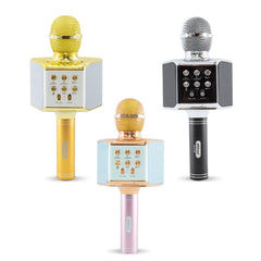 Microphone karaoké sans fil lumière LED Q-C107 Records chante et joue de musique