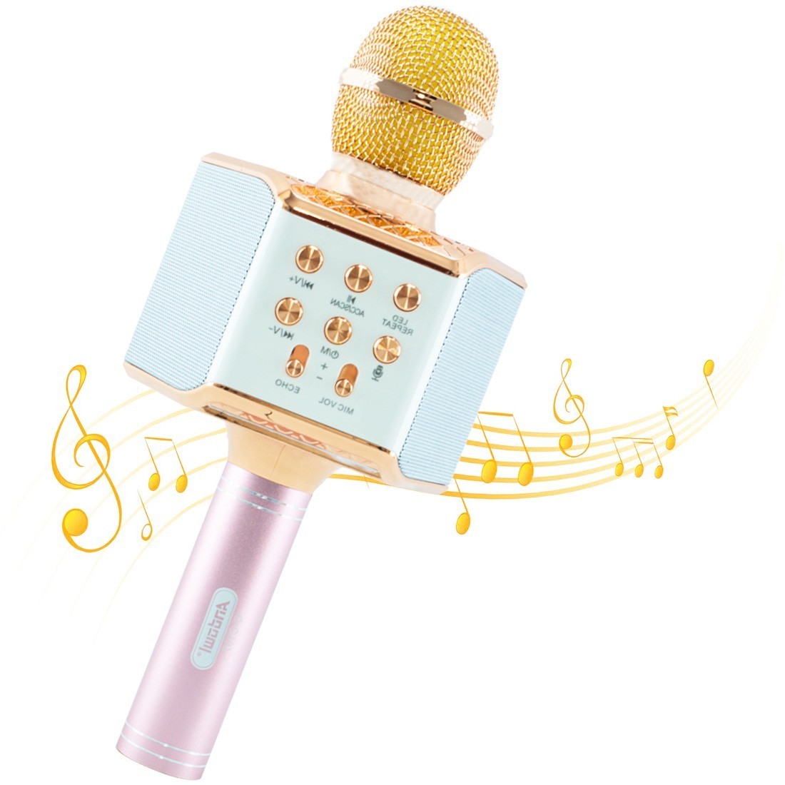 Microphone karaoké sans fil lumière LED Q-C107 Records chante et joue de musique