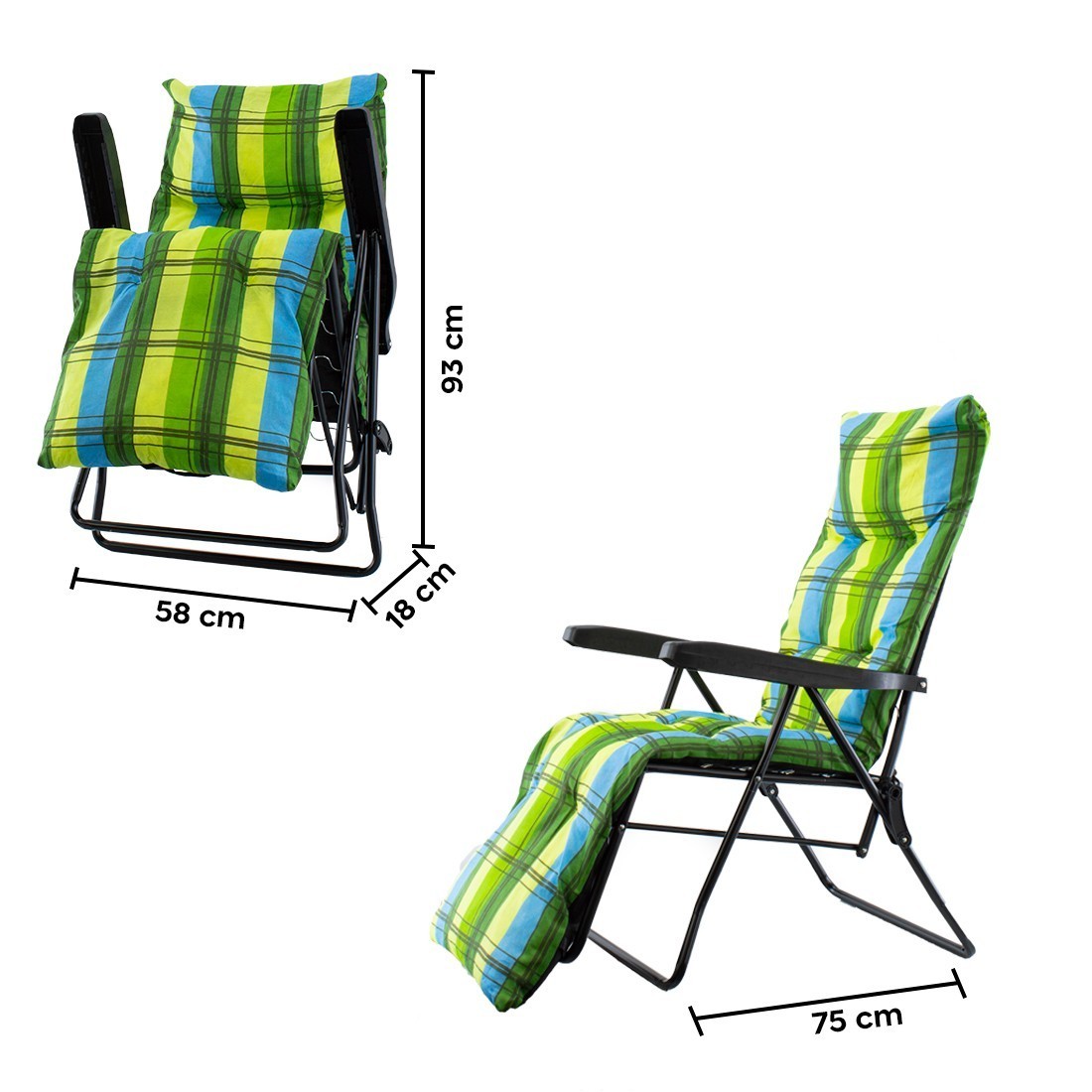 Chaise longue pliante ensoleillée avec dossier rembourré réglable repose-pieds
