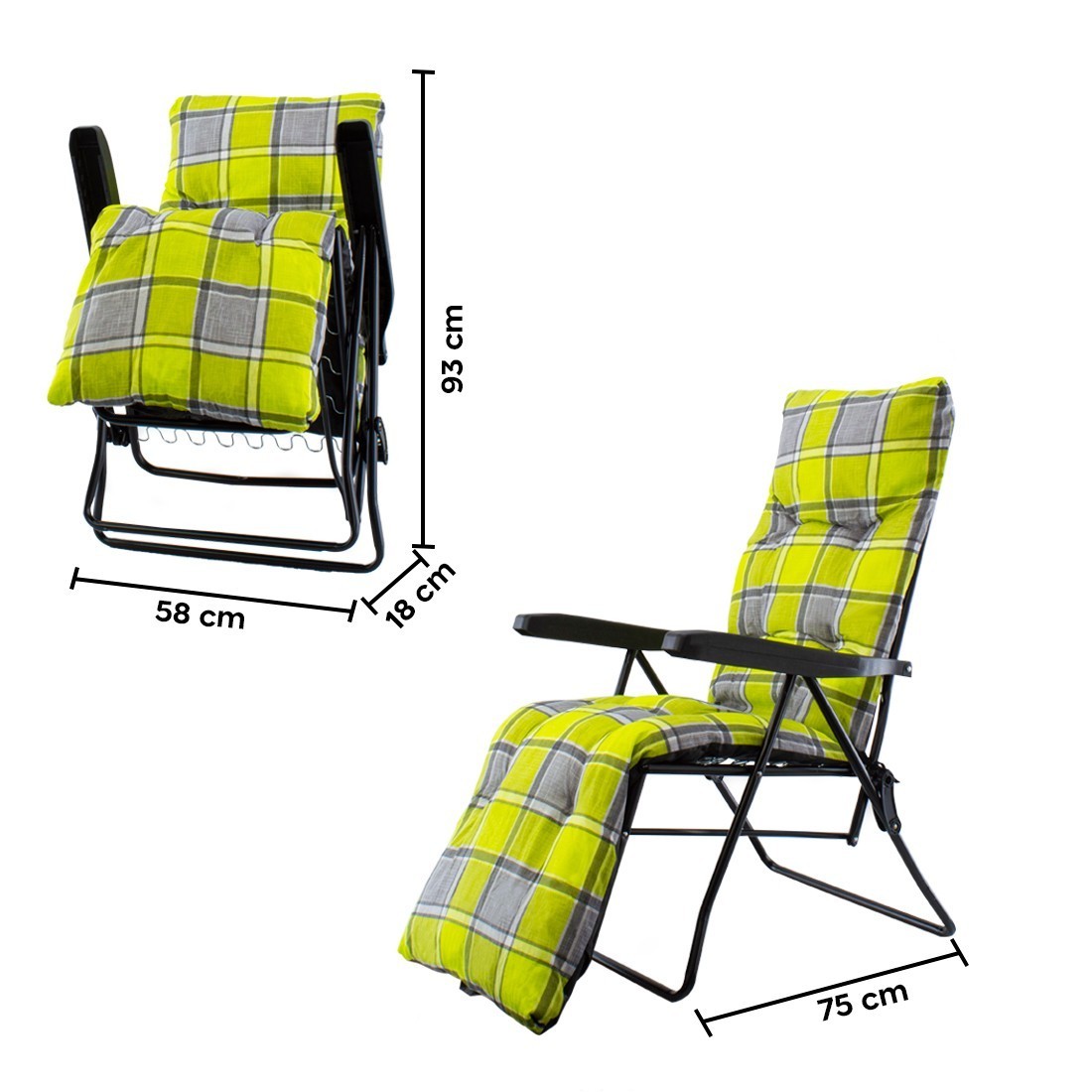 Chaise longue pliante ensoleillée avec dossier rembourré réglable repose-pieds