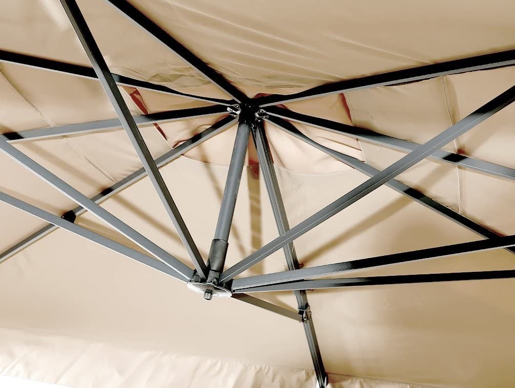 Parasol rectangulaire RIMINI 3x4m coloris écru avec mât rétractable décentralisé