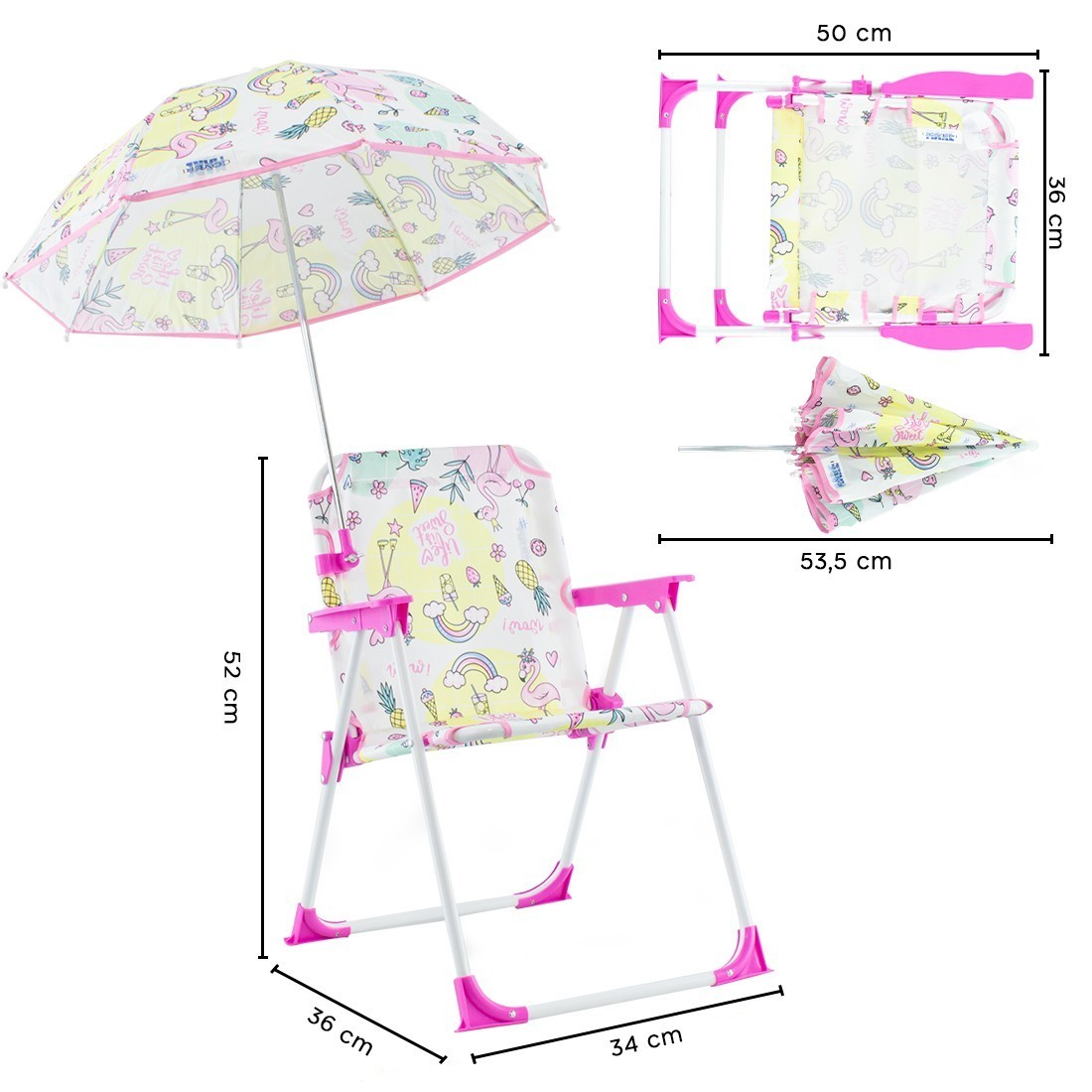 Chaise pliante pour enfants avec parapluie EnricoCoveri 34x36x52cm transportable