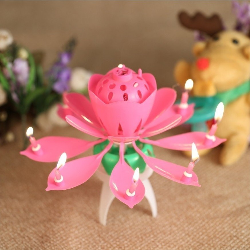 54544 Bougie musicale 2 pz en forme fleur avec effets sonores et rotatif ROSE