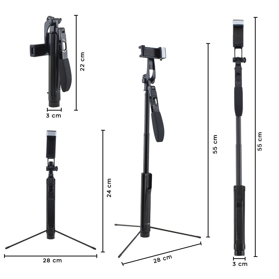 Mini trépied pour téléphone ou caméra vidéo 360° avec lumière LED
