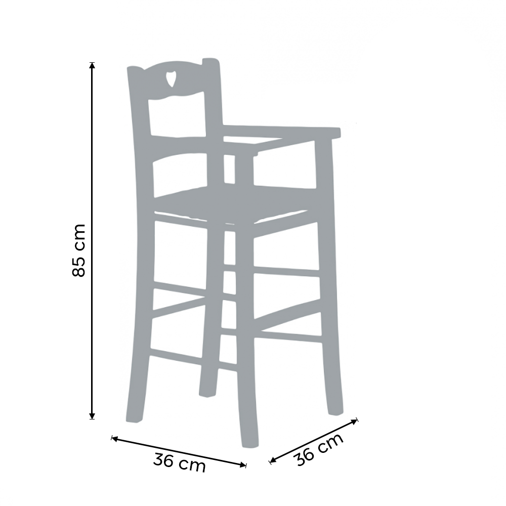 Tabouret chaise haute pour enfants bois blanc 36x36x85cm Chaise bébé rustique