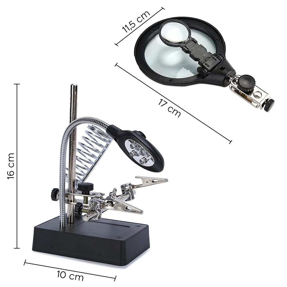 Loupe avec clip de fixation et base pour coldar avec lumières LED
