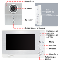 Interphone vidéo unifamilial Moniteur 7 pouces 758447 Ouvre-porte avec sonnette