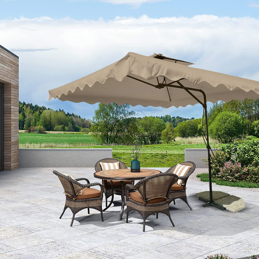 Parasol de jardin décentralisé tissu imperméable 2,5 m mât métallique 2,3 m