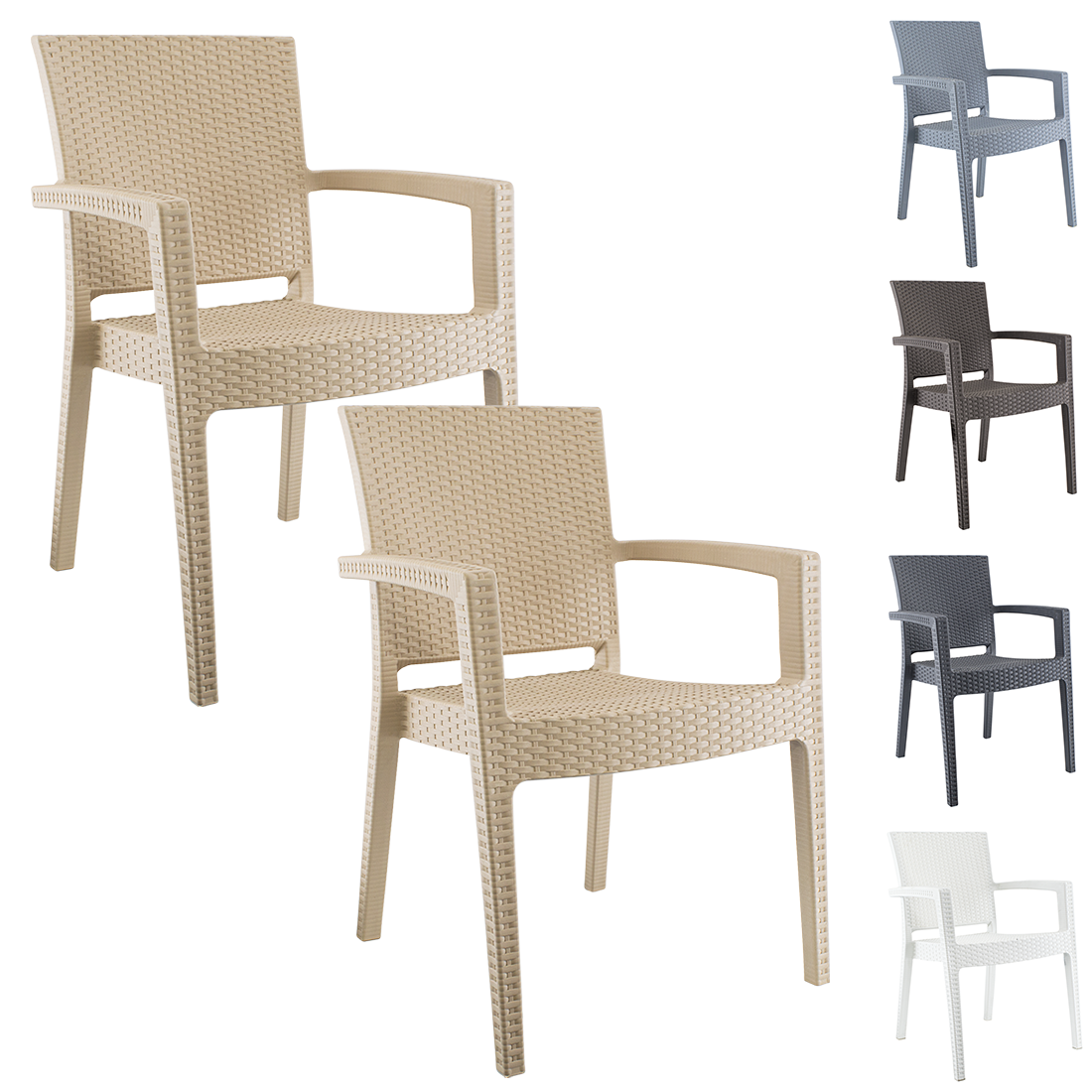 Set 2 Chaises NARCISO résine effet rotin avec accoudoirs empilable pour Outdoor
