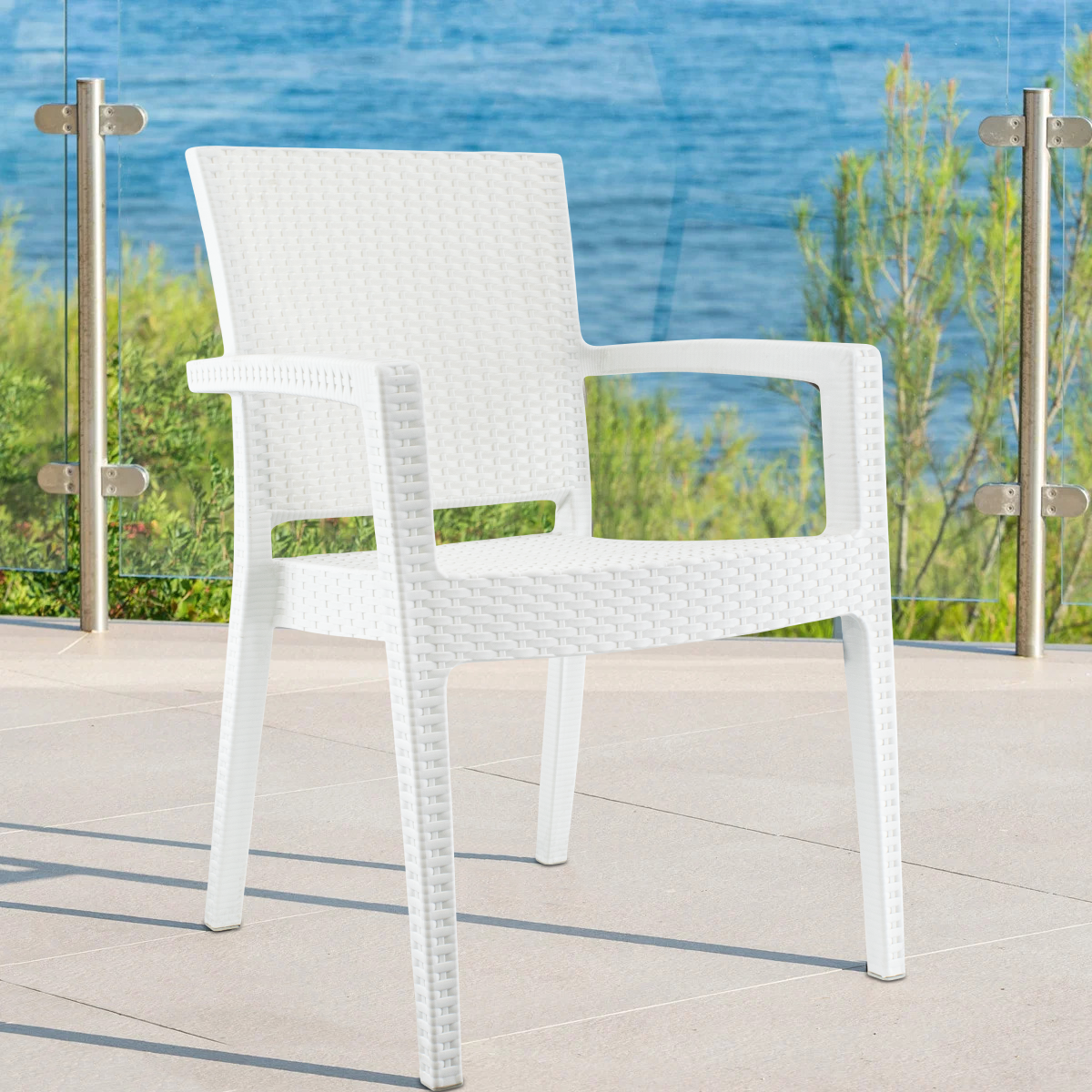 Set 2 Chaises NARCISO résine effet rotin avec accoudoirs empilable pour Outdoor