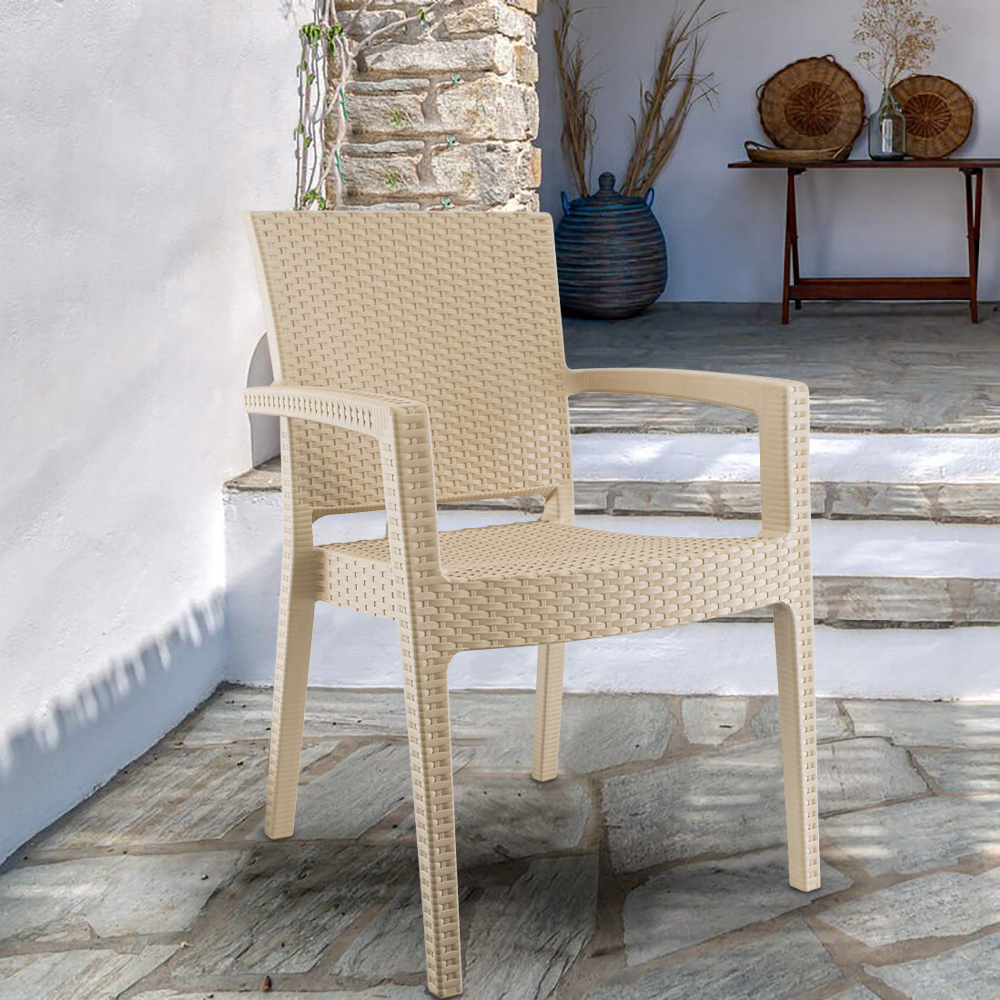 Set 2 Chaises NARCISO résine effet rotin avec accoudoirs empilable pour Outdoor