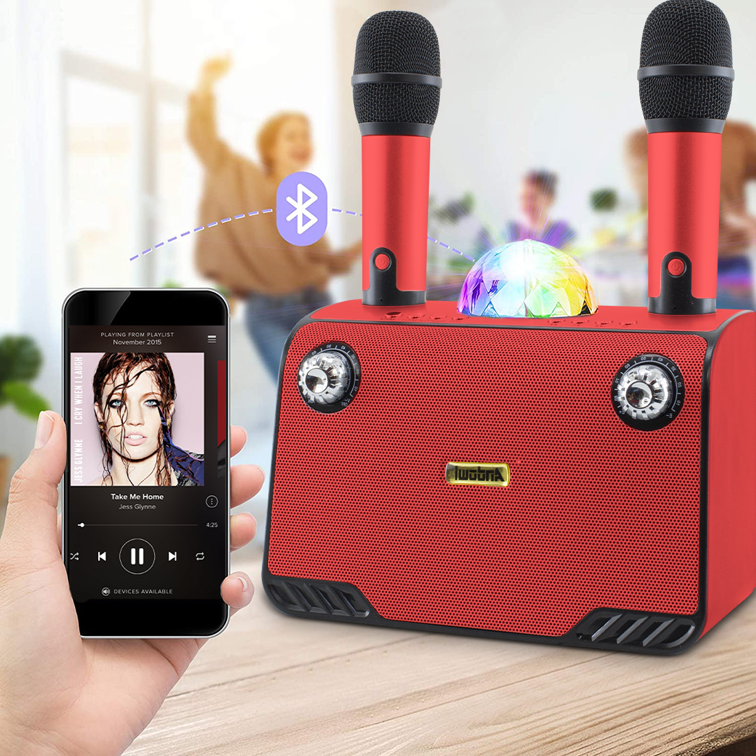 Haut-parleur Bluetooth sans fil karaoké 714386 portable avec 2 microphones