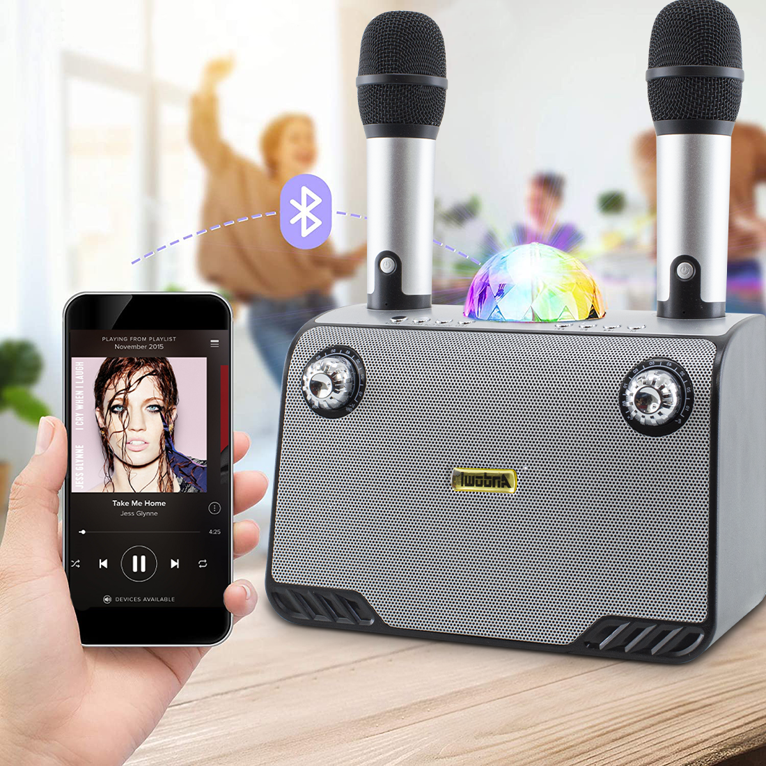 Haut-parleur Bluetooth sans fil karaoké 714386 portable avec 2 microphones