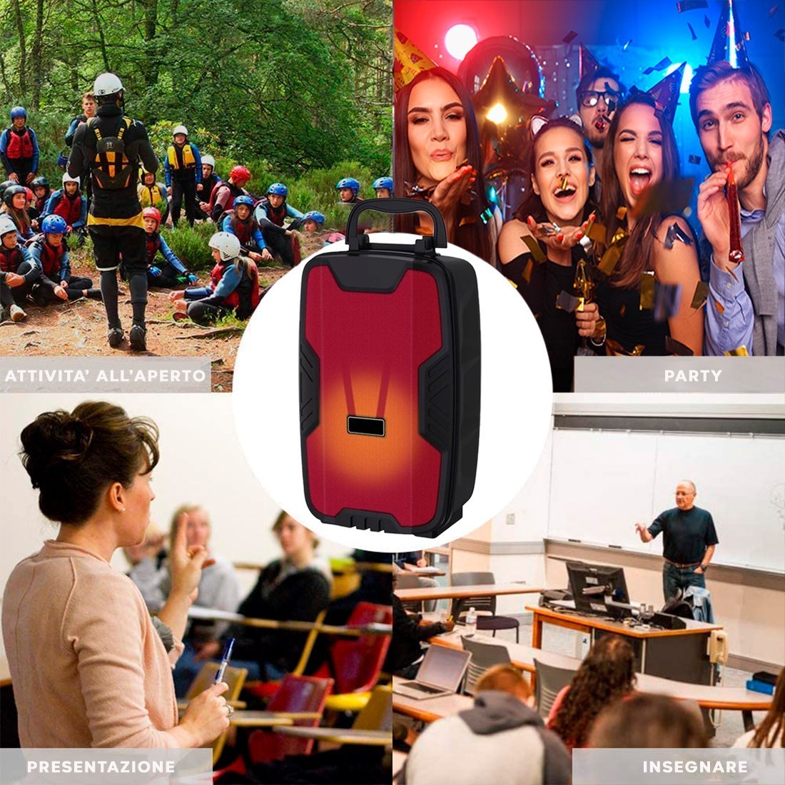 Haut-parleur Bluetooth amplifié Radio FM portable rechargeable et microphone