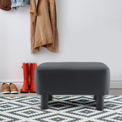Repose-Pieds Pouf Rectangulaire Faux Cuir Pieds en Bois ou Tabouret de Chambre