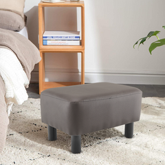 Repose-Pieds Pouf Rectangulaire Faux Cuir Pieds en Bois ou Tabouret de Chambre
