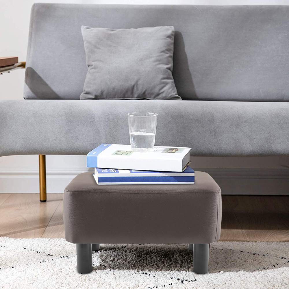 Repose-Pieds Pouf Rectangulaire Faux Cuir Pieds en Bois ou Tabouret de Chambre
