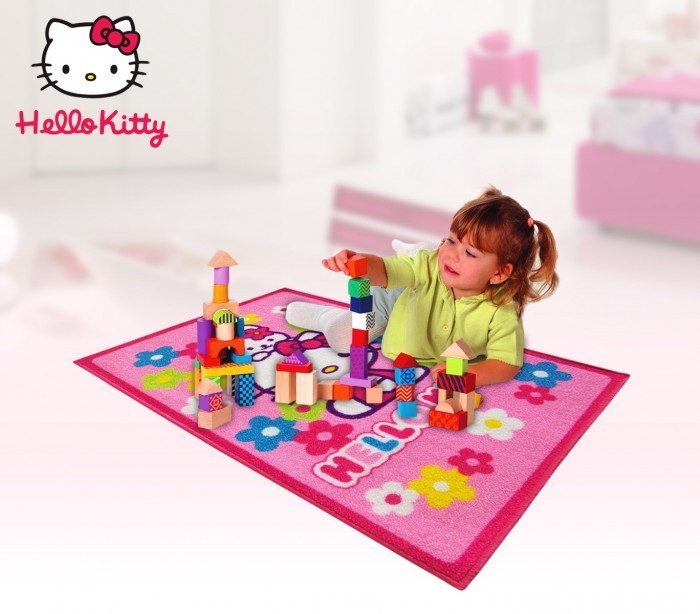 Tapis enfants HELLO KITTY - garçon et fille - rose (67 x 100 cm) - Décor-