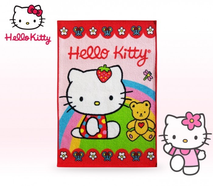 Tapis enfants HELLO KITTY - garçon et fille - rose (67 x 100 cm) - Décor-