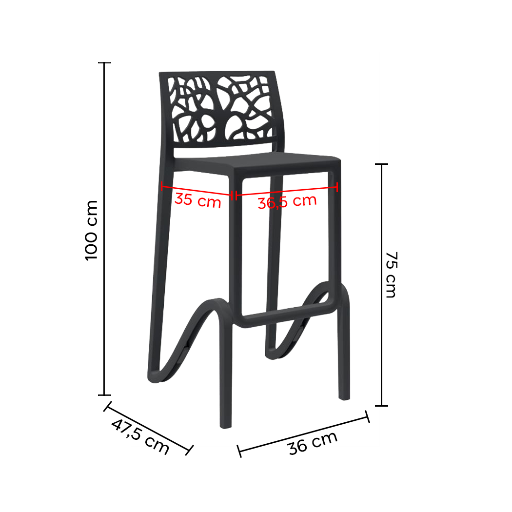 Tabouret de bar ou haut de cuisine ZEFIRO empilable renforcé en Polypropylène