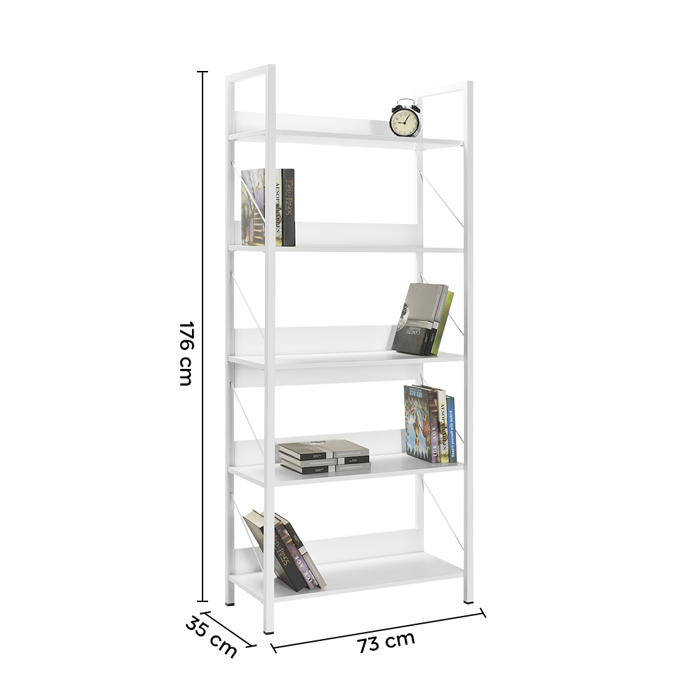 KTP750 bibliothèque en bois design moderne avec 5 étagères pour bureau 73x176x35