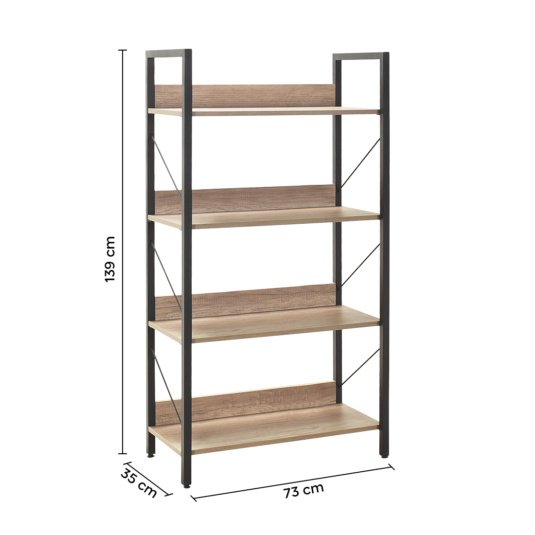 Bibliothèque bois KTP740 design moderne 4 étagères pour maison bureau 139x73x35