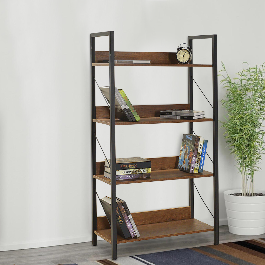 Bibliothèque bois KTP740 design moderne 4 étagères pour maison bureau 139x73x35