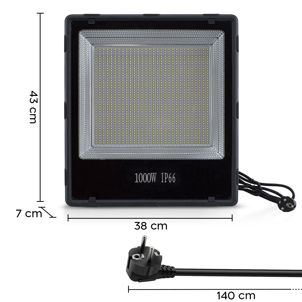 Lampe frontale 1000W avec lumière blanche froide 1200 LED pour extérieur IP66