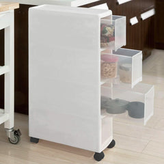 Chariot blanc compact à 4 tiroirs et à usages multiples étroit avec roues