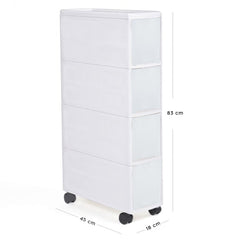 Chariot blanc compact à 4 tiroirs et à usages multiples étroit avec roues