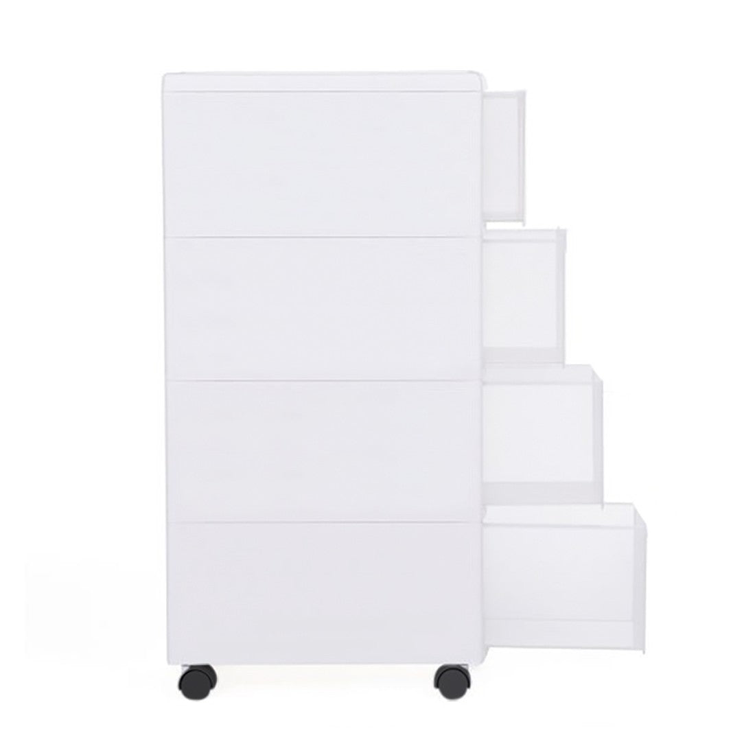 Chariot blanc compact à 4 tiroirs et à usages multiples étroit avec roues