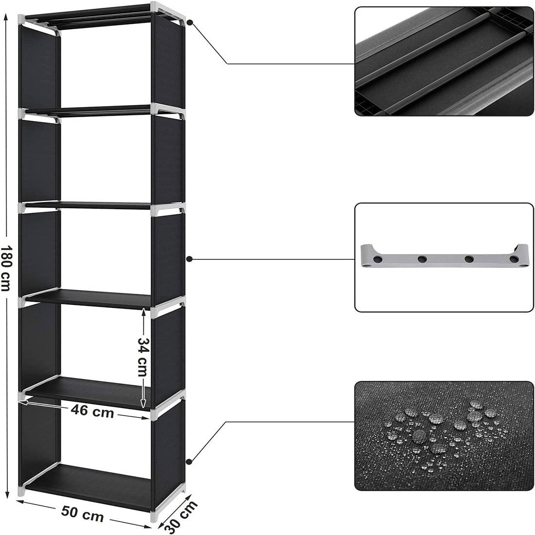 Bibliothèque 5 étagères modulables pour salon 50x30x180 cm
