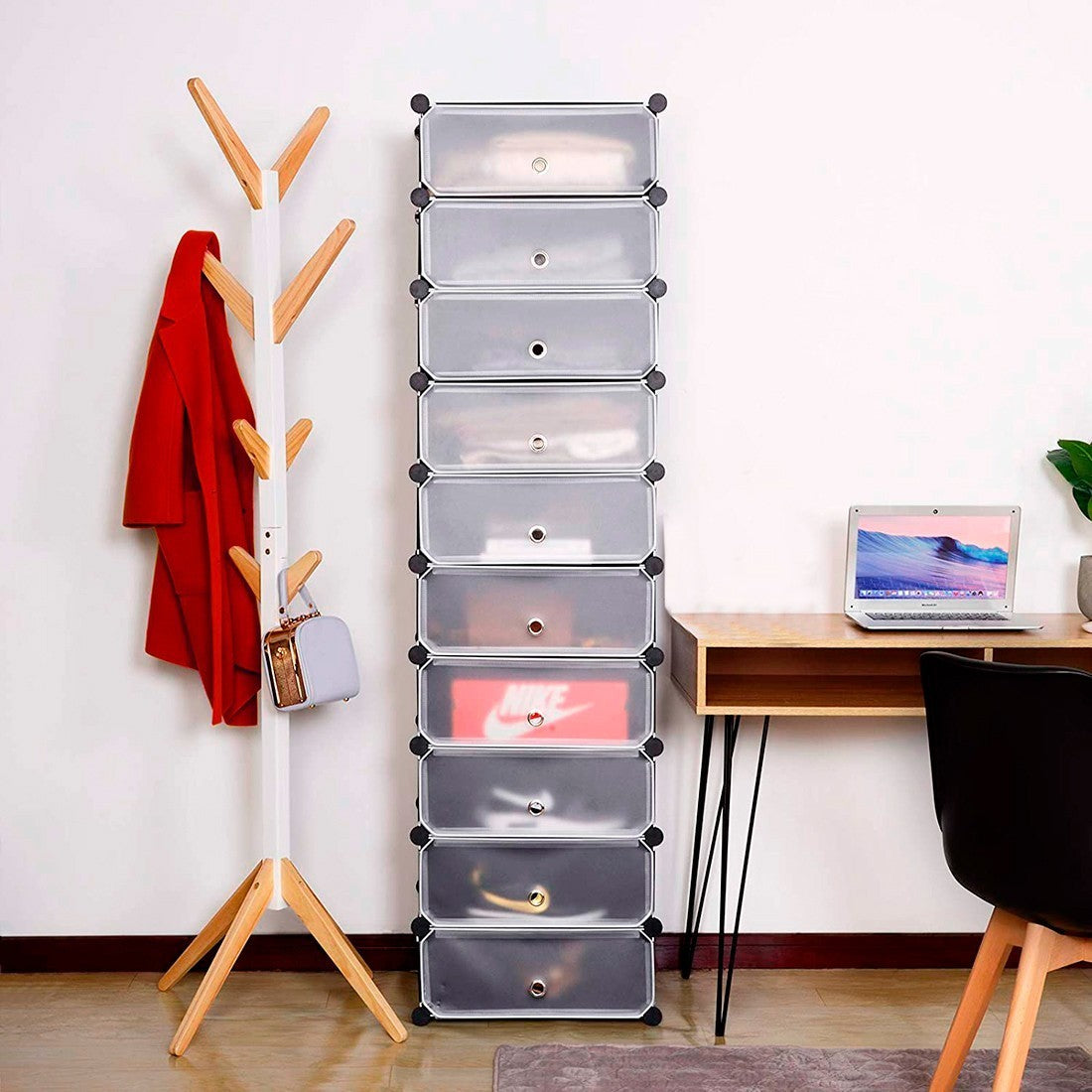 Étagère à chaussures modulaire 10 compartiments rangement peu encombrants en PVC