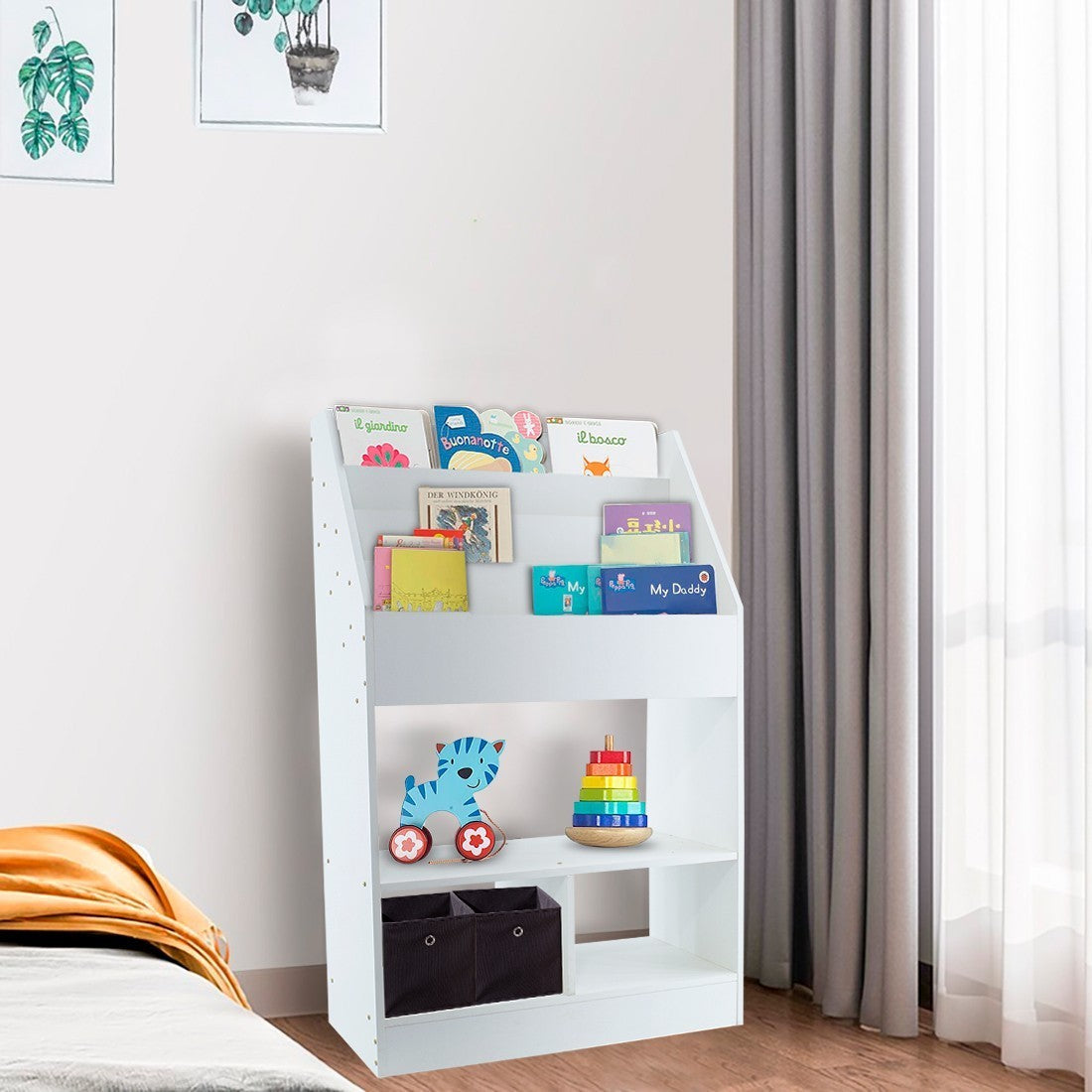Étagère polyvalente pour bibliothèque pour enfants Montessori porte-jouets Blanc