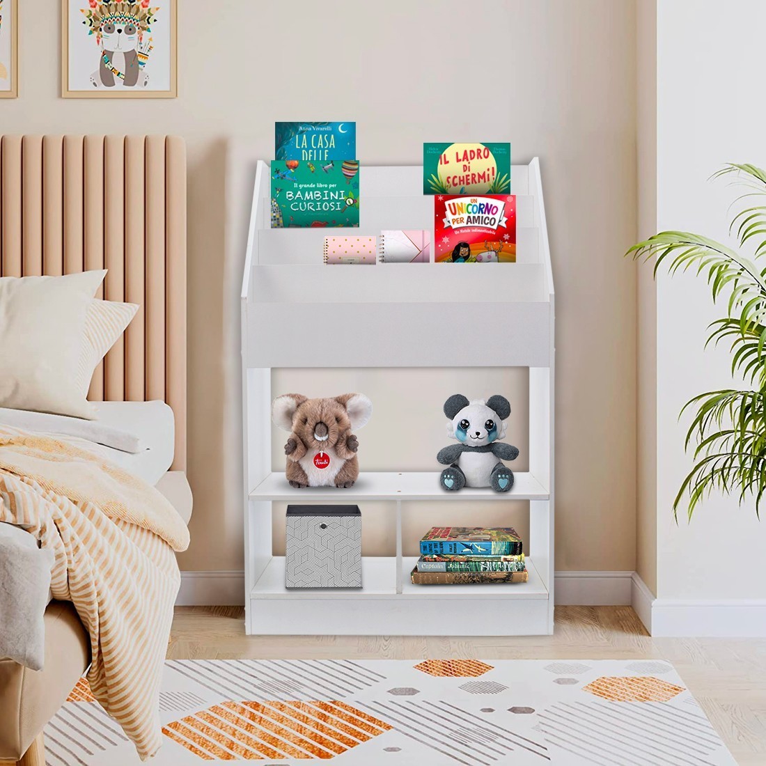 Étagère polyvalente pour bibliothèque pour enfants Montessori porte-jouets Blanc