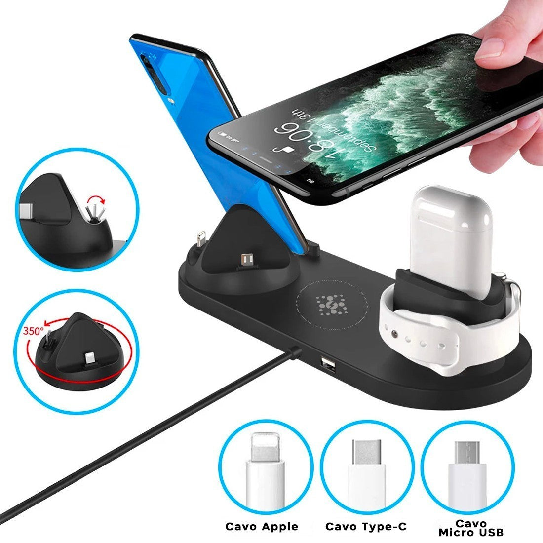 Chargeur sans fil 992047 Station de charge 6 en 1 pour smartphones