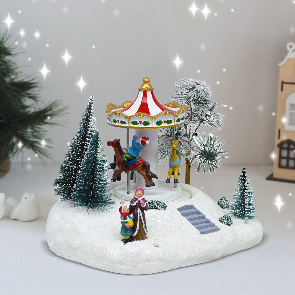 Carrousel 19x14x15cm 361068 Décoration avec Lumières, Musique et Mouvement