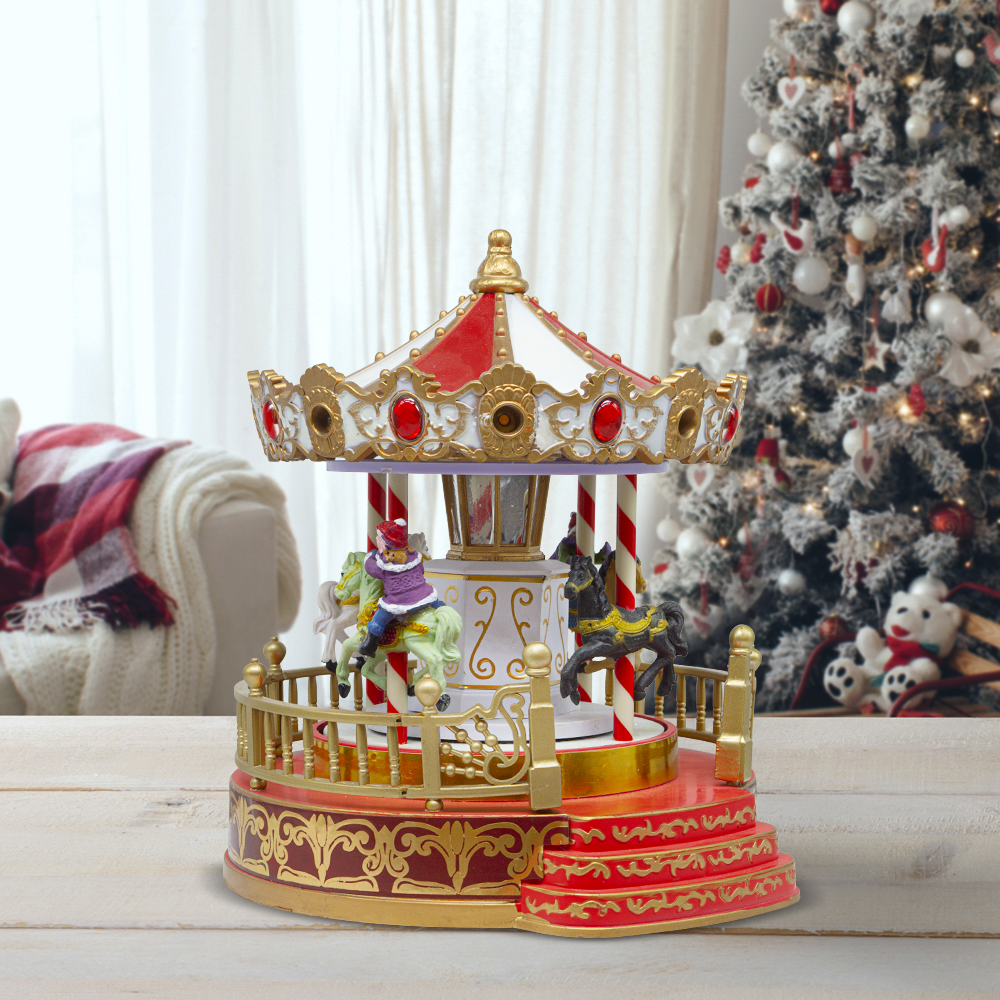 Carrousel de Noël 361045 avec lumières, sons et mouvement 18x18x20 cm