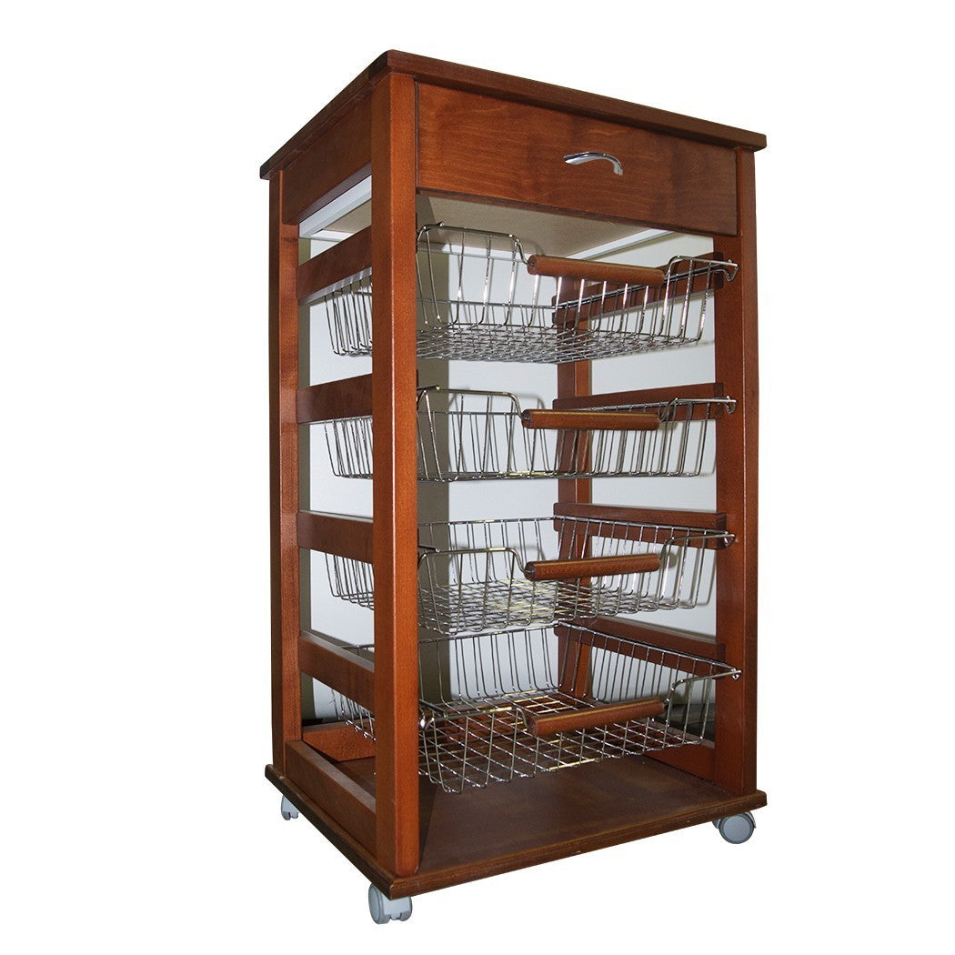 MAS019 Vesuvio Noyer chariot 82x38x48cm corbeille à fruits de cuisine en bois
