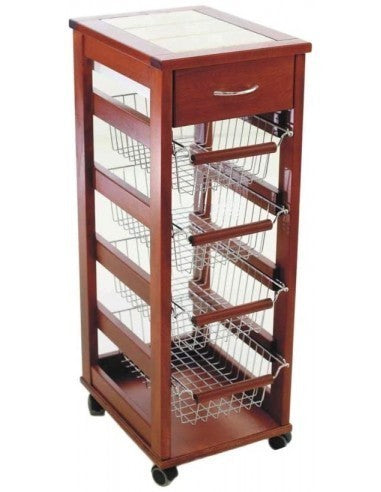 MAS019 Vesuvio Noyer chariot 82x38x48cm corbeille à fruits de cuisine en bois
