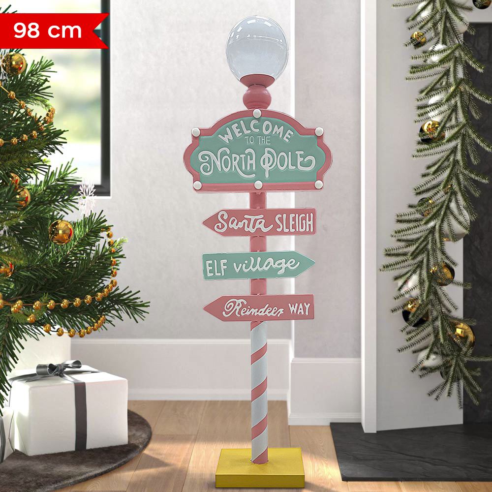 Plaque d'adresse Père Noël 436016 Candy Décoration Noël rose avec lumière 32x14